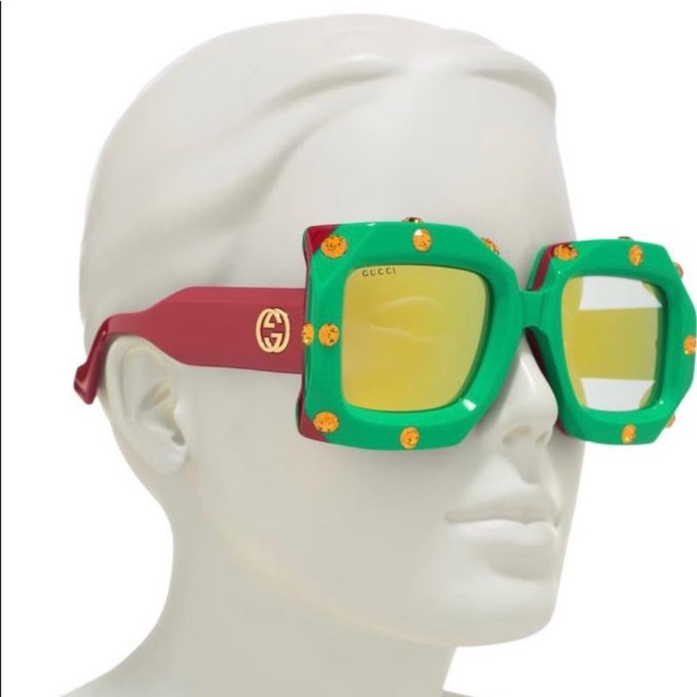 🕶️ Gucci Hollywood Forever Green Red Yellow Crystals Encrusted Sunglasses 🕶️